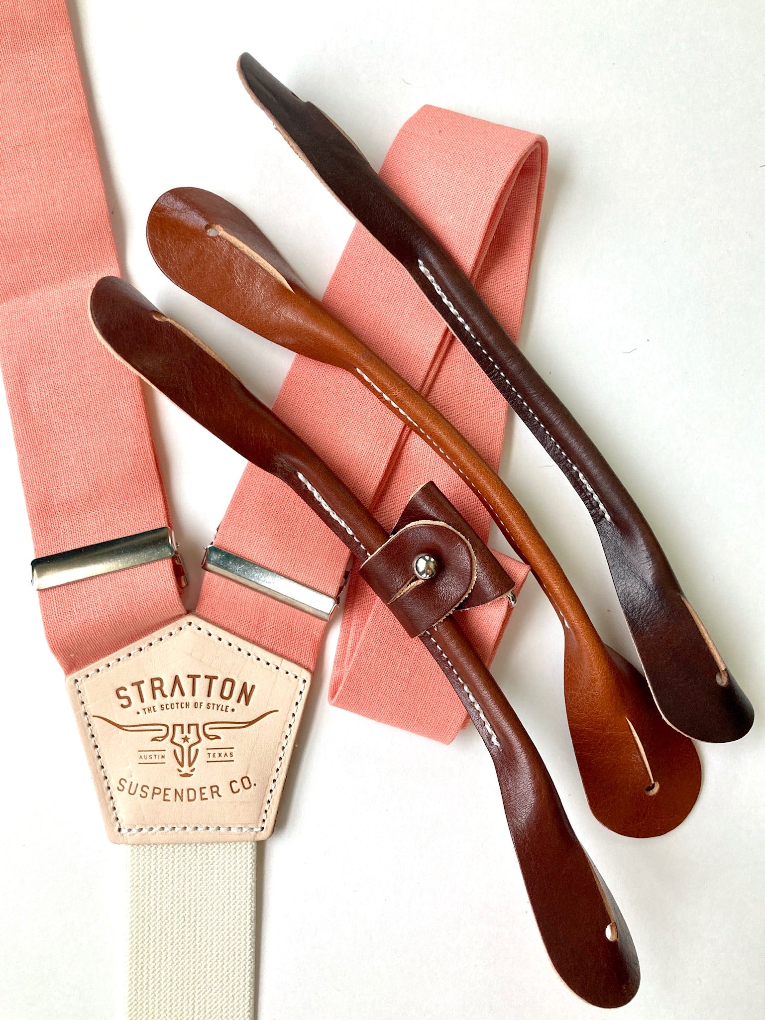 Stratton Suspender Co. Copper Linen Button-On Suspenders Set Chocolate