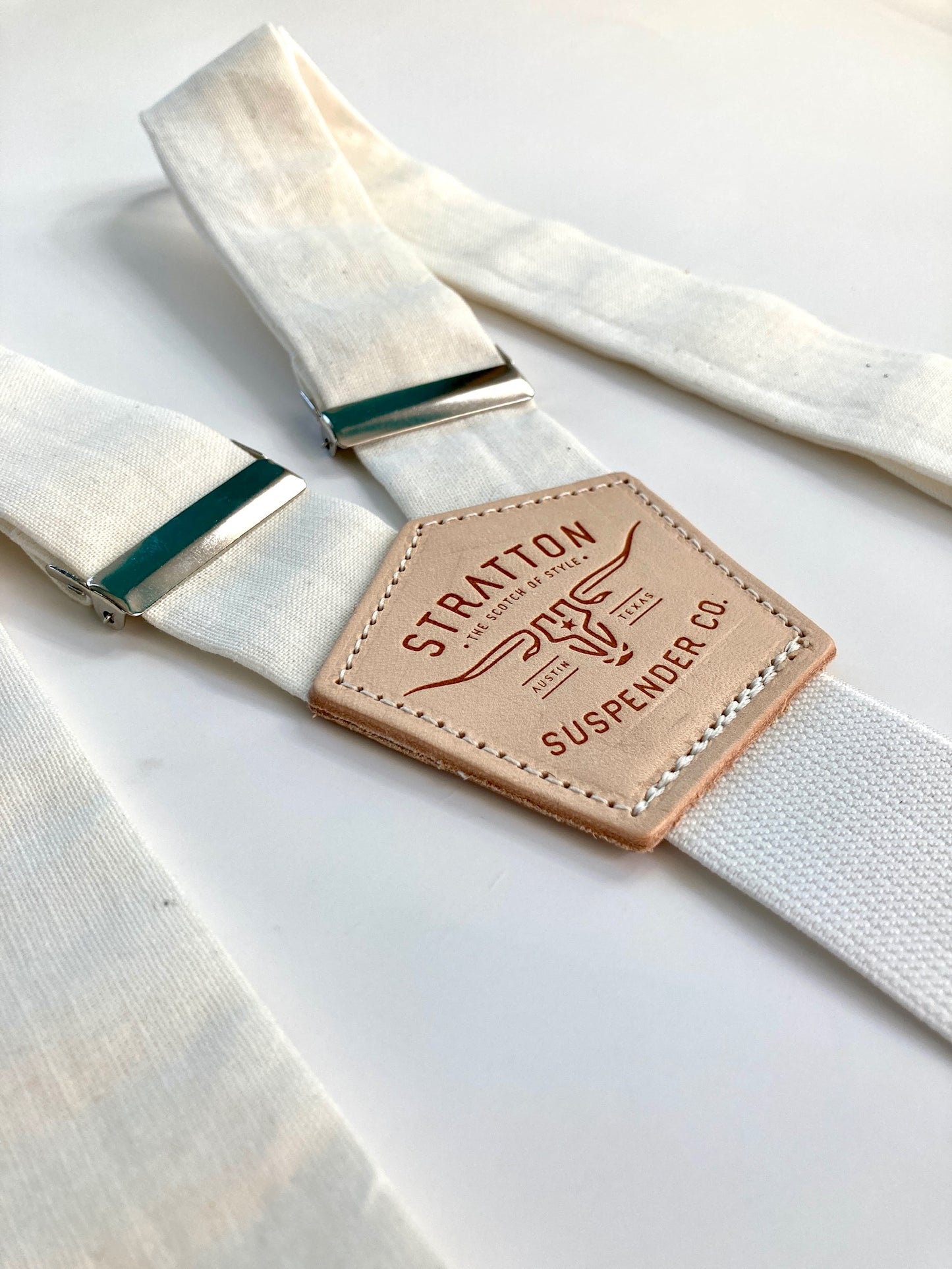Pearl White BUTTON ON Suspenders Set