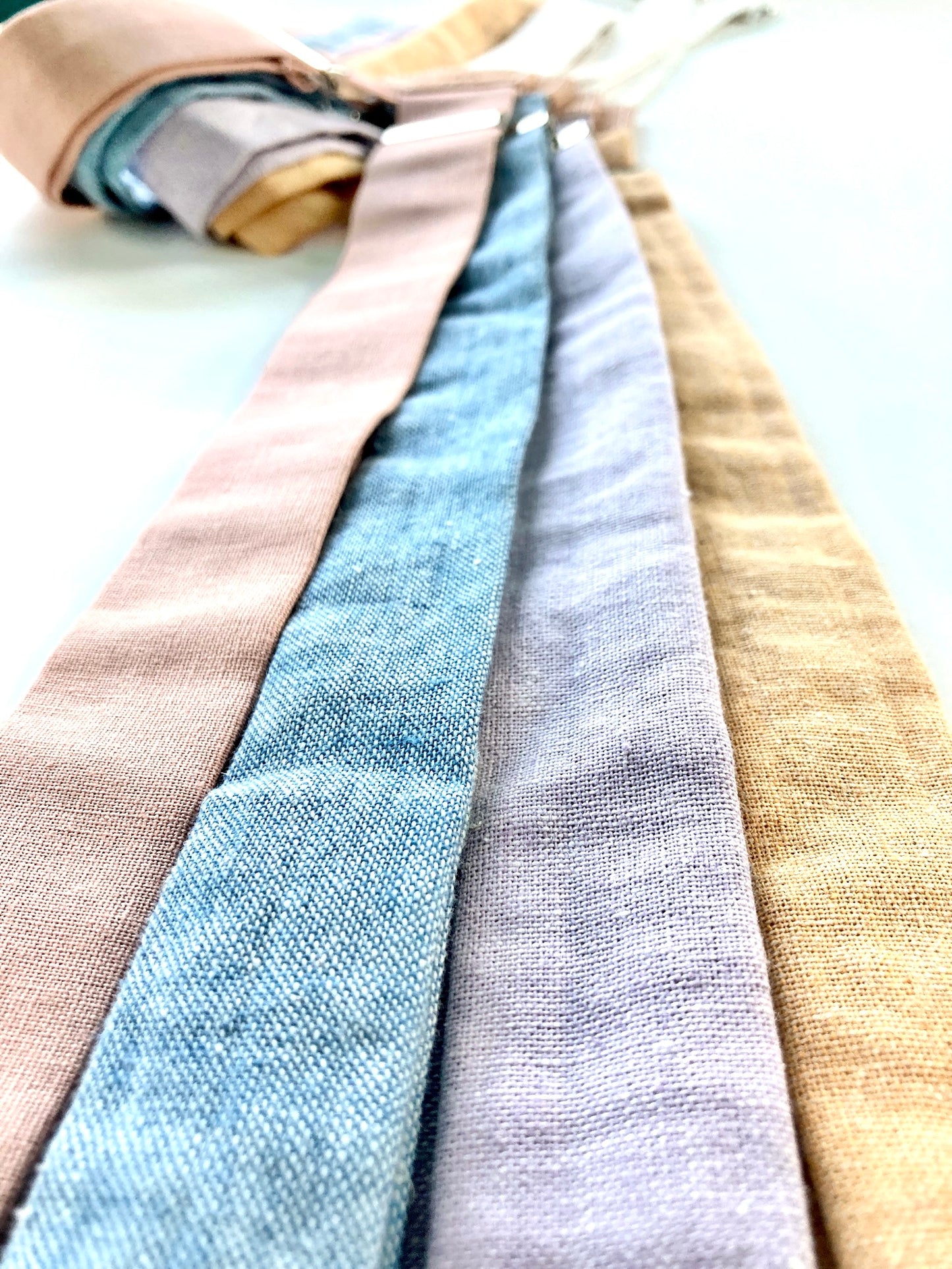 Blush Rose Pink Linen Women’s Suspenders with Magnetic Clasps – Handmade in Texas | Feminine Vintage-Inspired Accessory for Everyday Style