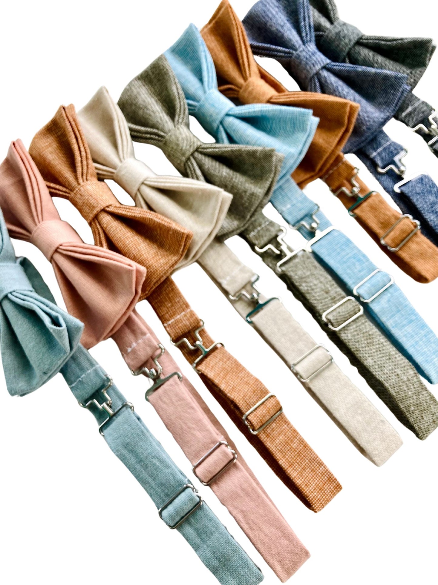 Powder Blue Linen Bow Tie and Button-On Suspenders