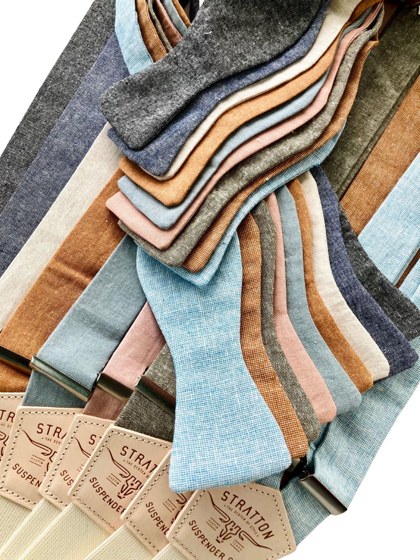 Roasted Pecan Linen Bow Tie and Button-On Suspenders