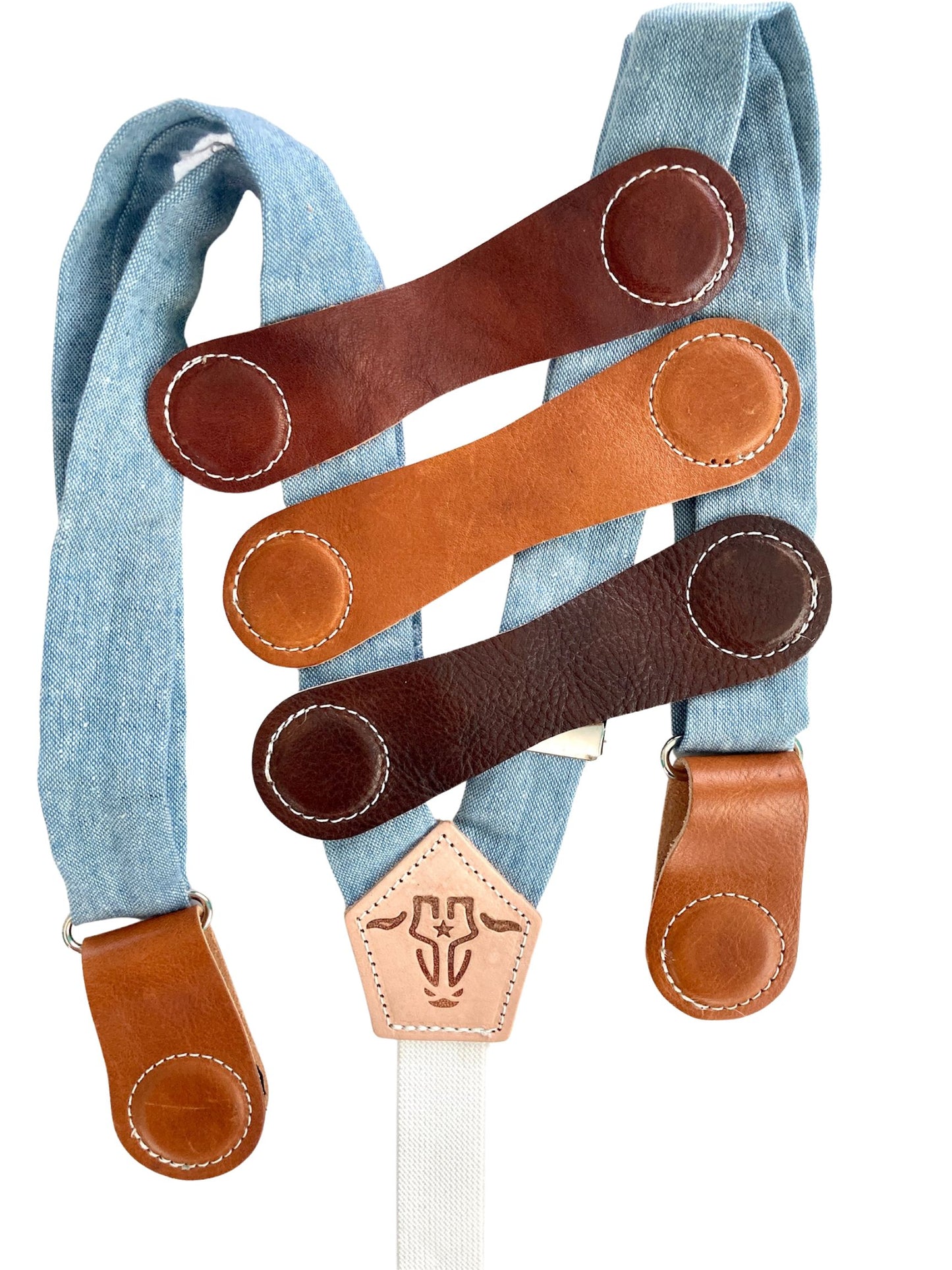 Pastel Blue Linen Women’s Suspenders with Magnetic Clasps – Handmade in Texas | Feminine Heritage Accessory for Work, School & Casual Outfits
