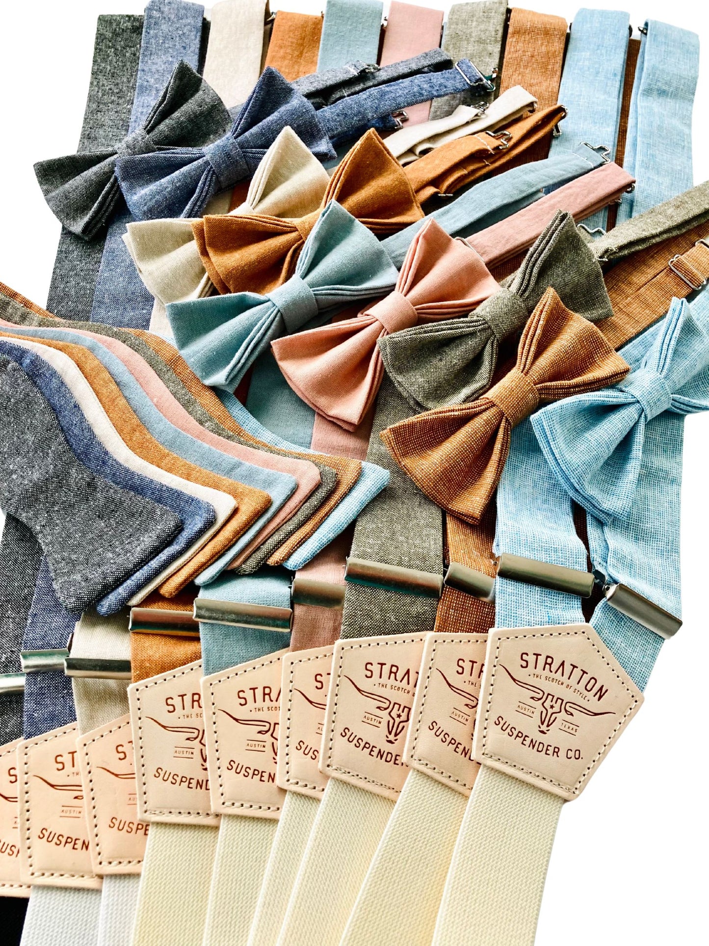 Moss Green Linen Bow Tie and Button-On Suspenders