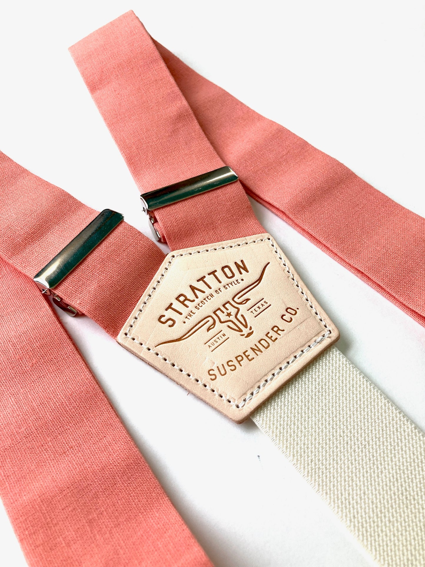 Salmon Linen Button-On Suspenders Set