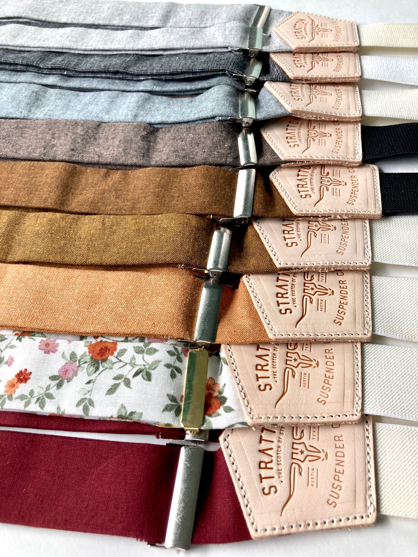 Copper Linen BUTTON-ON Suspenders Set
