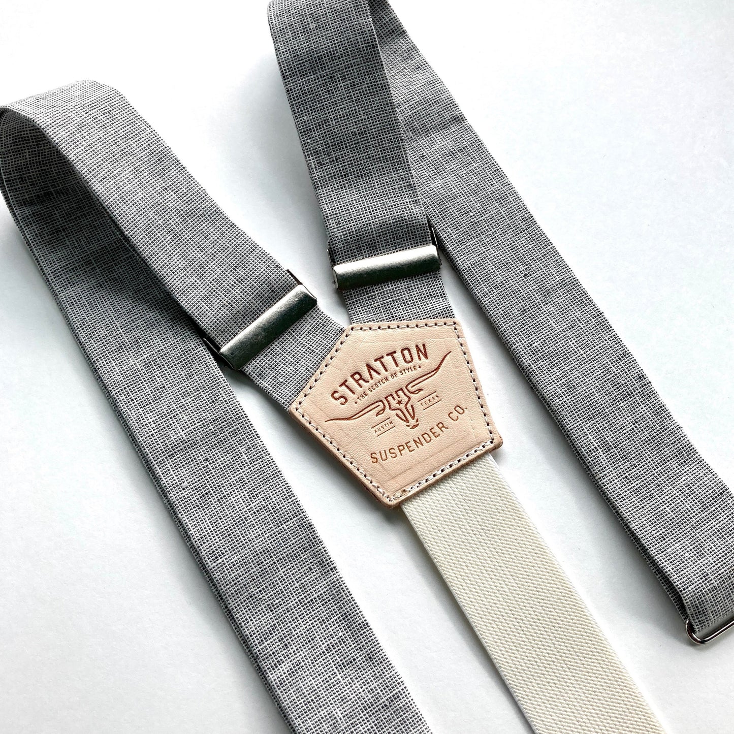 Charcoal Yarn Dyed Linen BUTTON-ON Suspenders Set