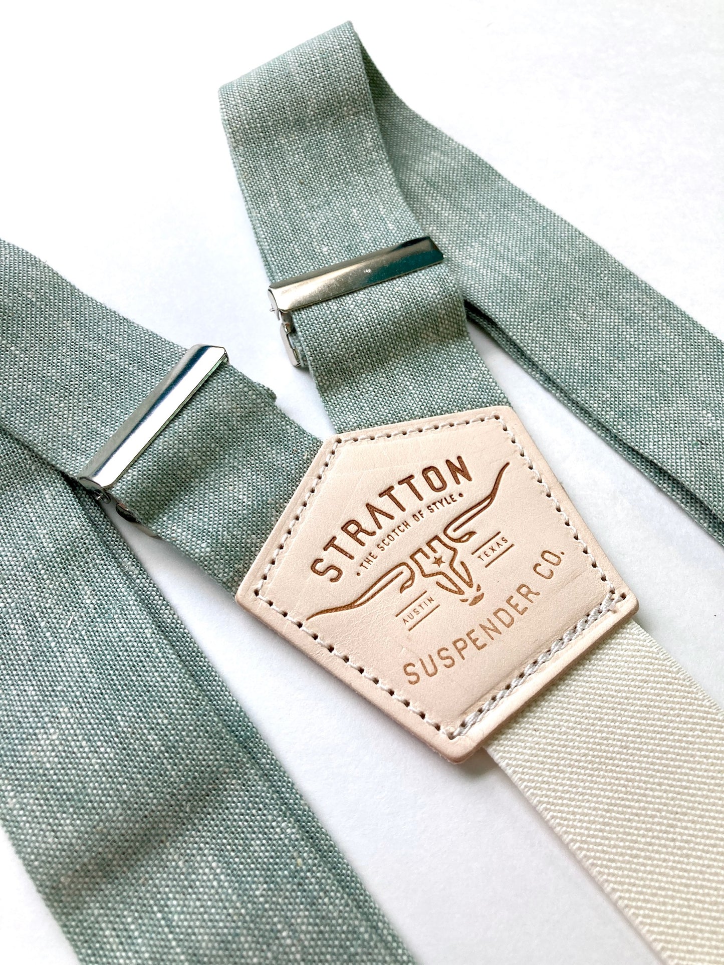 Vintage Sage Linen Button-On Suspenders Set - Summer 2023