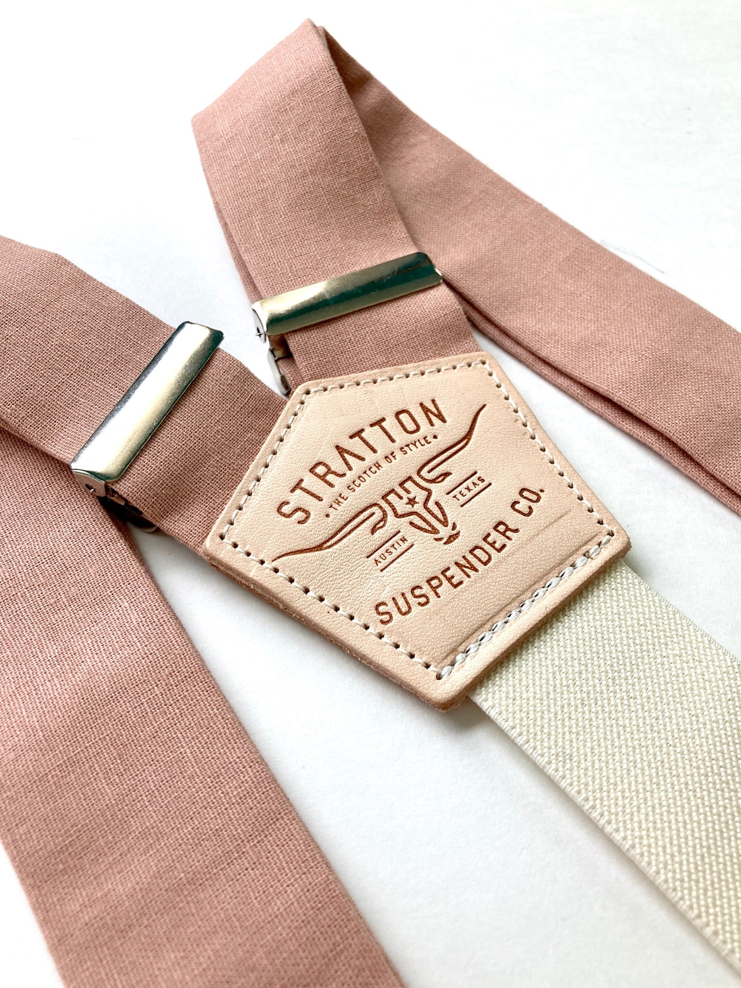 Dusty Rose Linen Button-On Suspenders Set