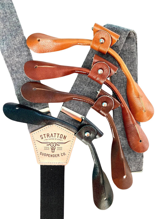 Stratton Suspender Co. Button On Set in Texas Oil Black Linen