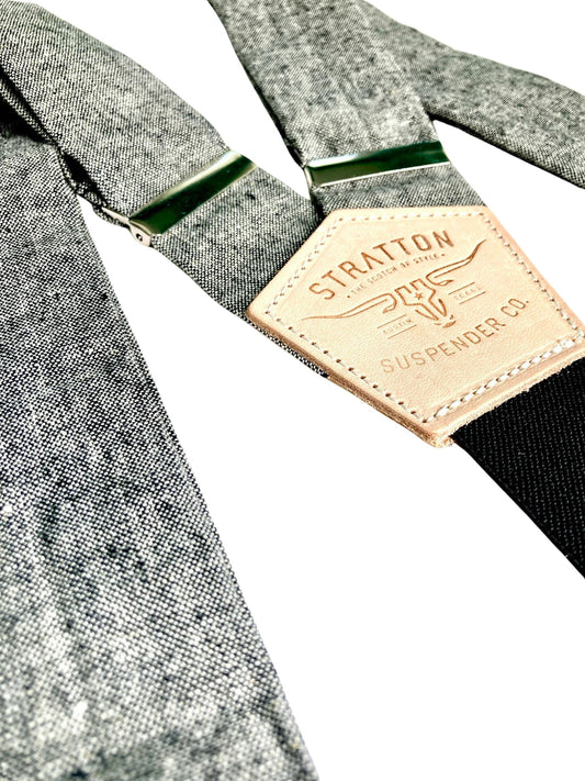 Stratton Suspender Co. Button On Set in Texas Oil Black Linen