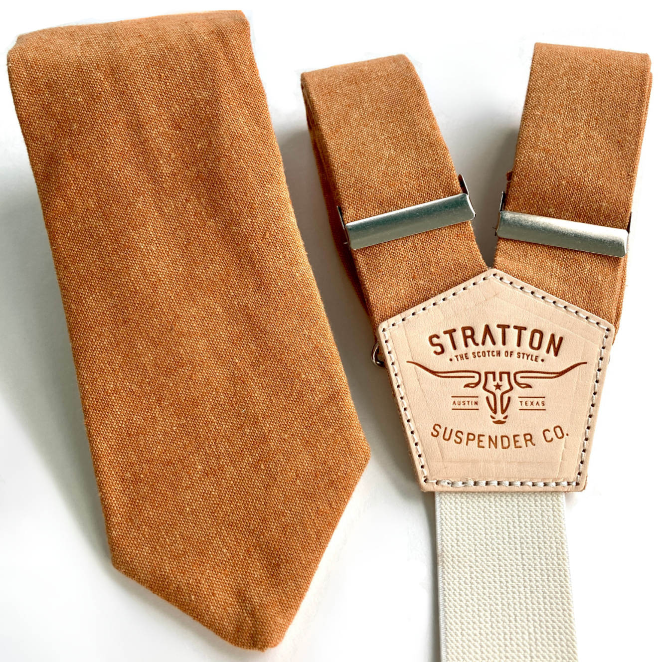 Burnt Orange Matching Tie and Button-On Suspender Gift Set