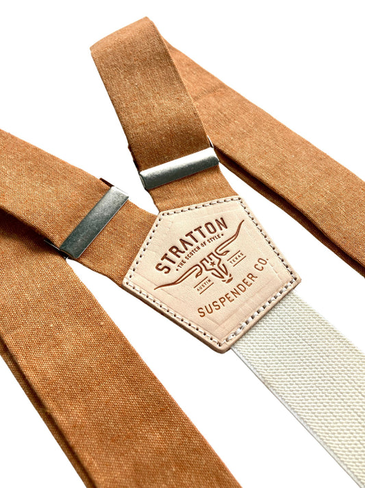 Burnt orange linen suspenders for burnt orange weddings burnt orange linen button on suspenders with cream elastic for burnt orange fall themed weddings