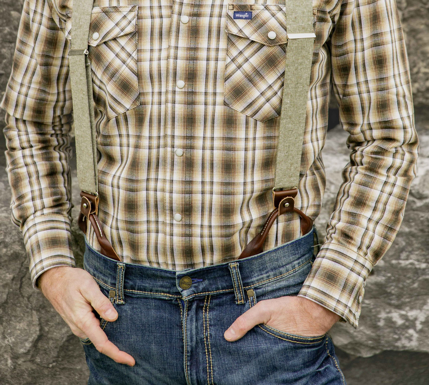 Button On Suspenders for Menswear Fall Fashion Close Up