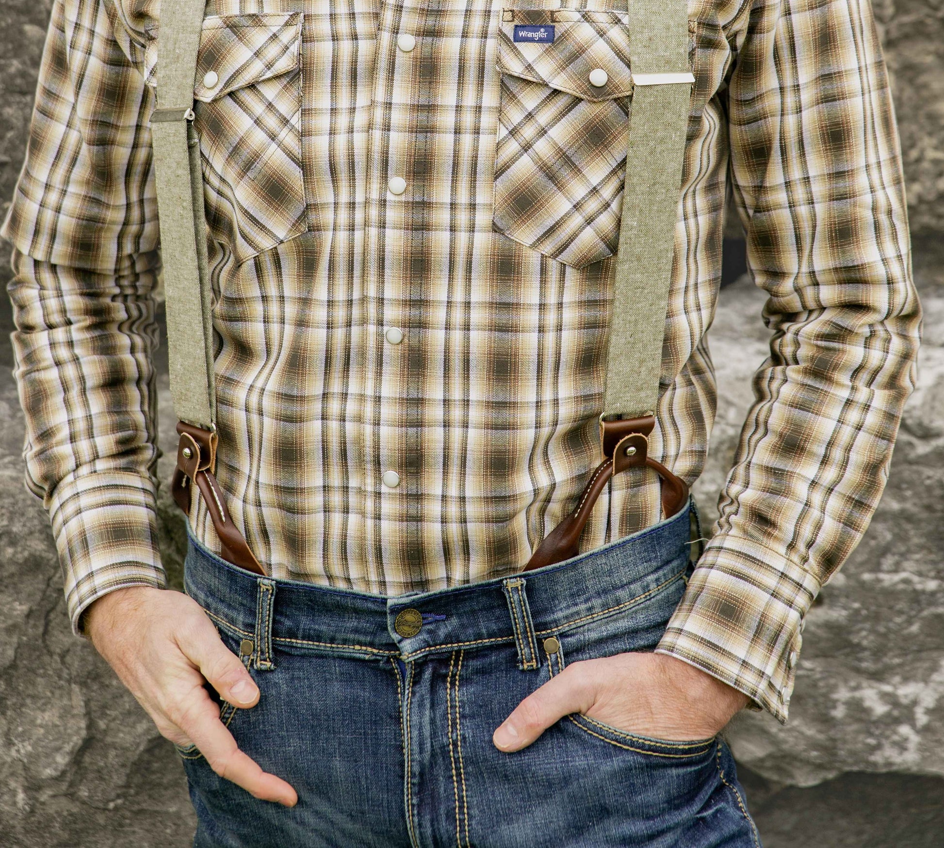 Button On Suspenders for Menswear Fall Fashion Close Up