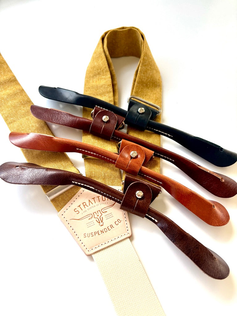 Marigold Yellow Linen Wedding Suspenders – Handmade Button-On Braces for Grooms & Groomsmen