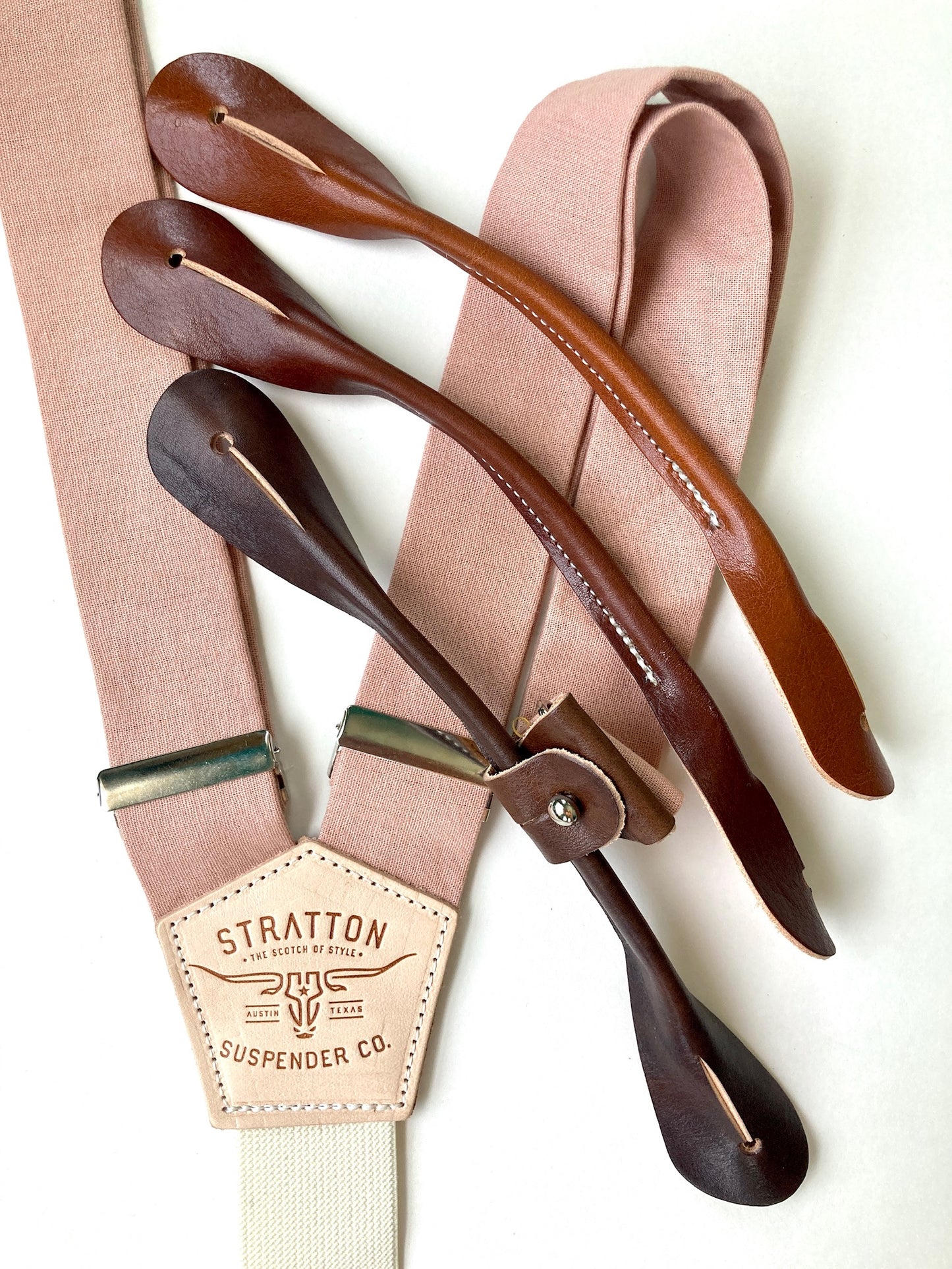 Rose Linen Button-On Suspenders Set - Summer 2023