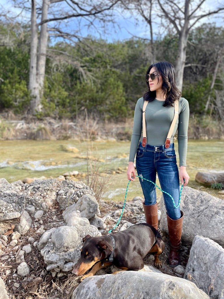 Women’s Tan Linen Suspenders with Magnetic Clasps – Handmade in Texas | Versatile Fall & Year-Round Fashion Accessory