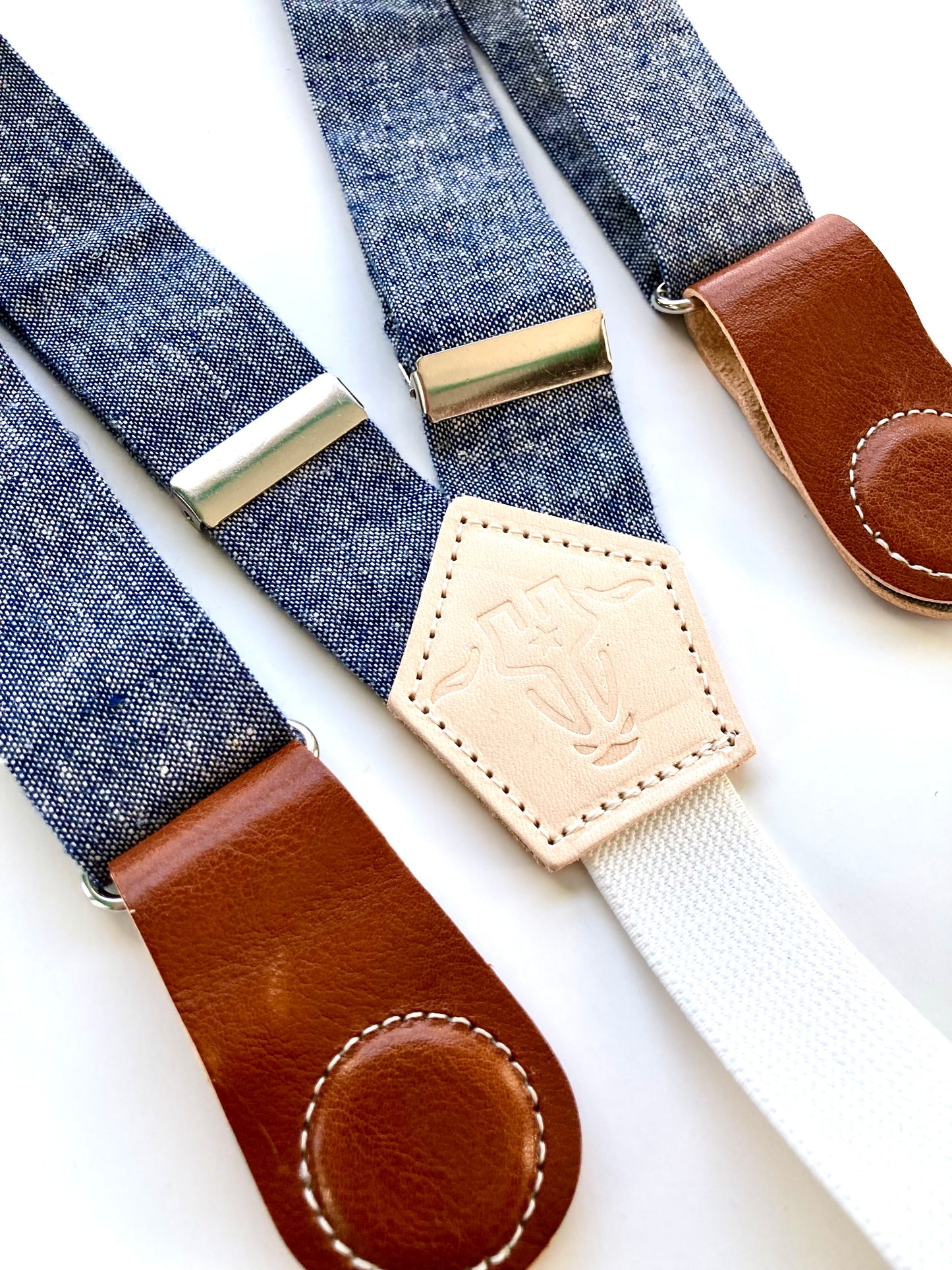 Denim Blue Linen Women’s Suspenders with Magnetic Clasps – Handmade in Texas | Americana Style Workwear & Capsule Wardrobe Accessory