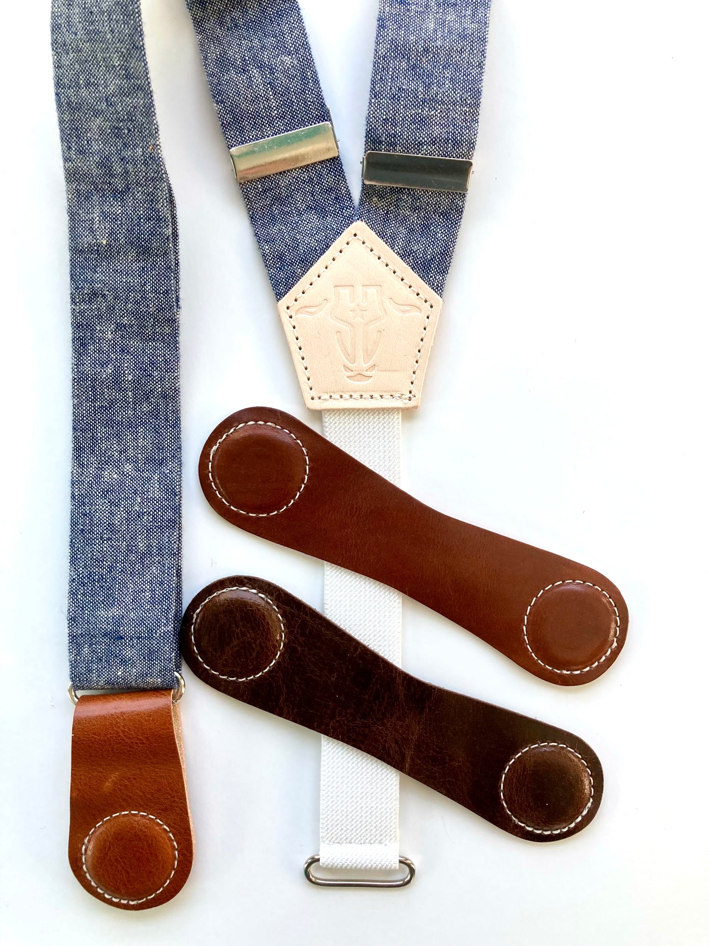 Denim Blue Linen Women’s Suspenders with Magnetic Clasps – Handmade in Texas | Americana Style Workwear & Capsule Wardrobe Accessory