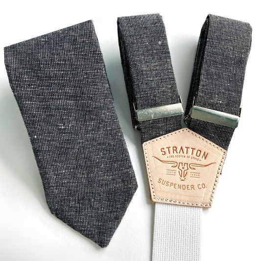 Pepper Matching Linen Tie and Button-On Suspender Gift Set