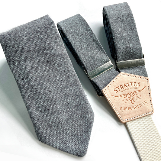 Shale Matching Linen Tie and Button-On Suspender Gift Set
