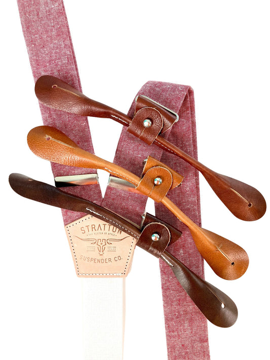 Cherry Red Button-On Wedding Suspenders – Heritage American Menswear | Vintage Groomsmen Gift – Handmade in Texas with Full-Grain Leather Attachments