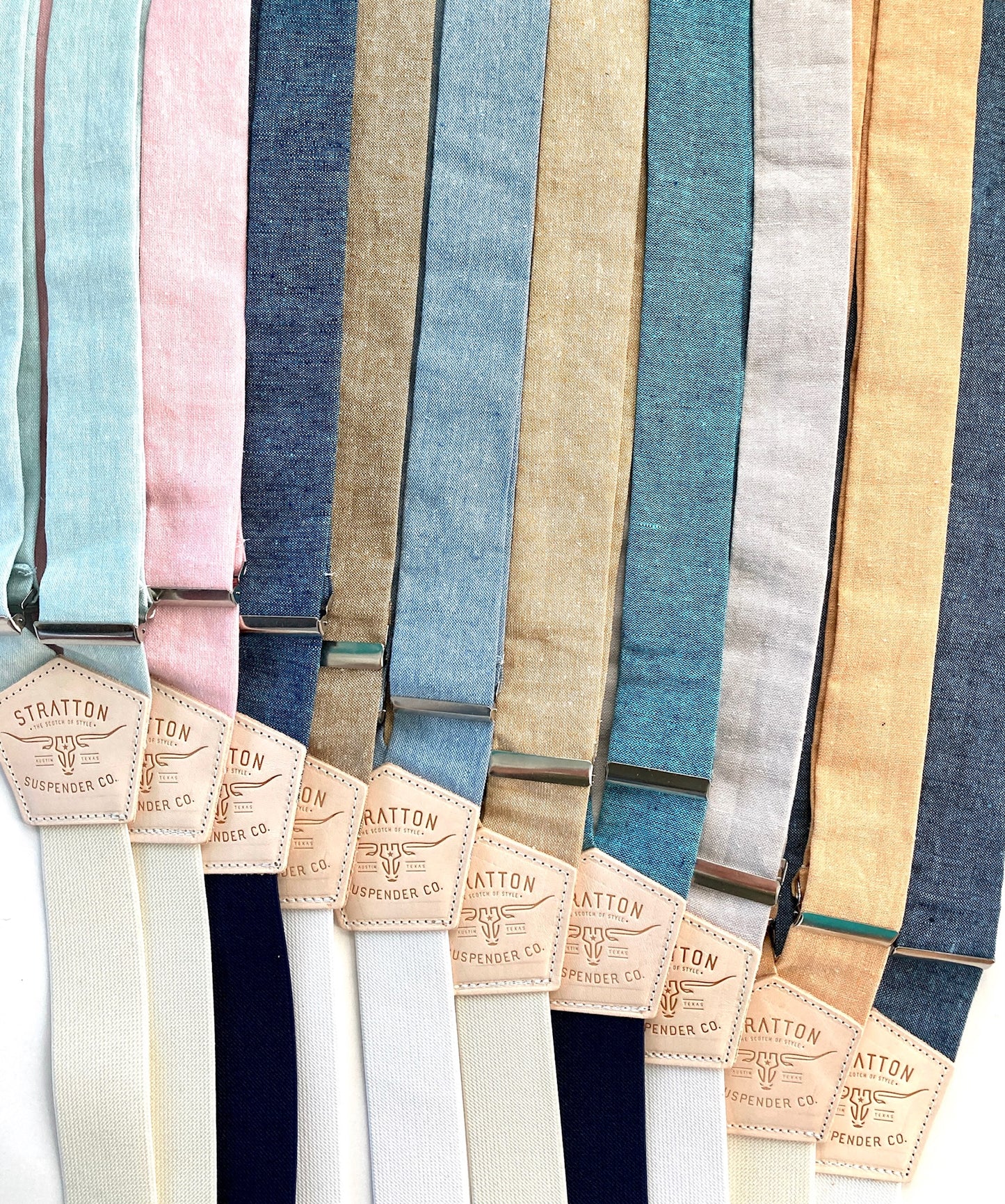 Marseille Bleu Linen Button On Suspenders Set - Spring Collection Stratton Suspender Co.