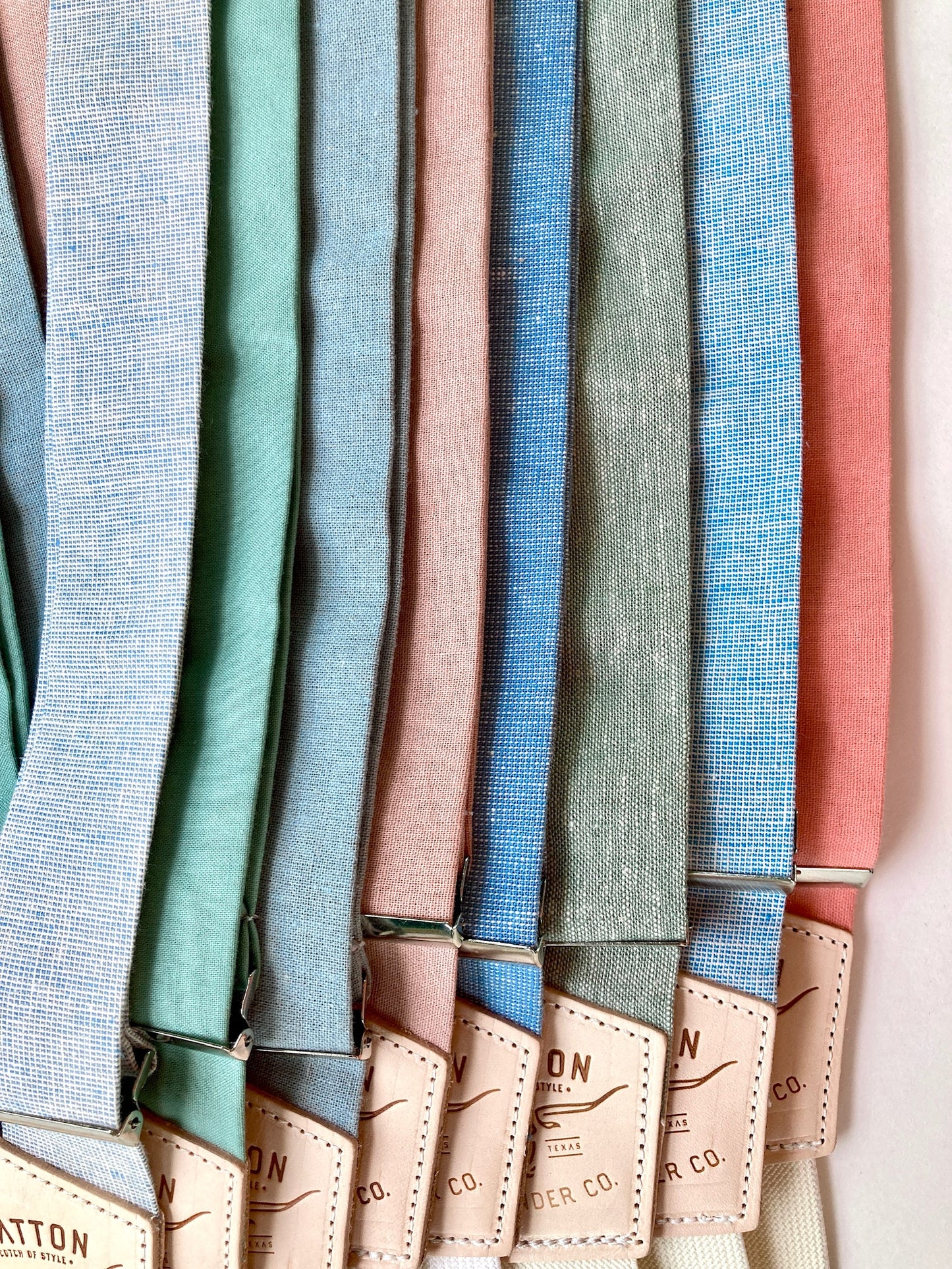 Ice Blue Victorian Era Woven Linen Button-On Suspenders Set - Summer 2023