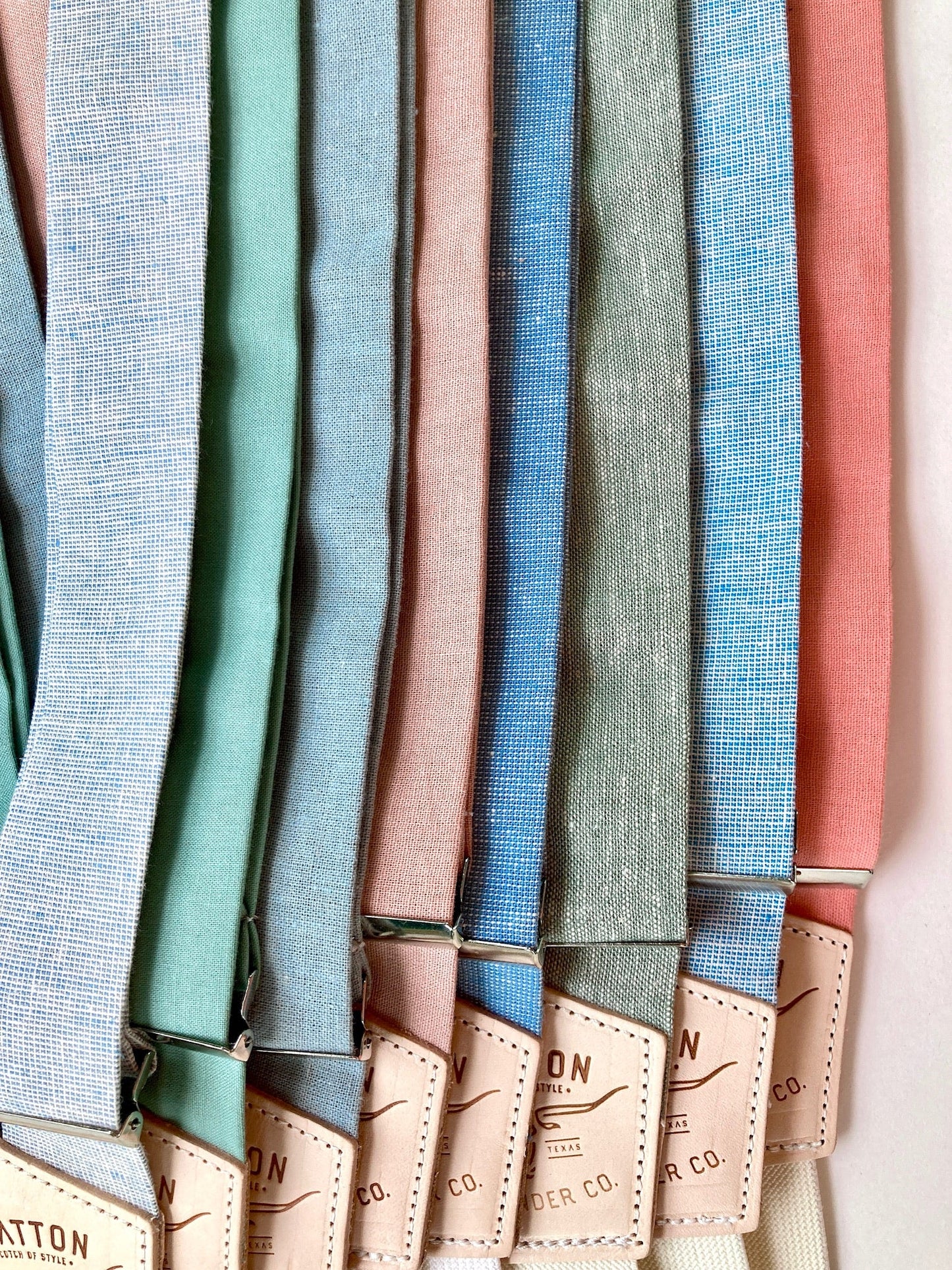 Dusty Blue Linen Button-On Suspenders Set