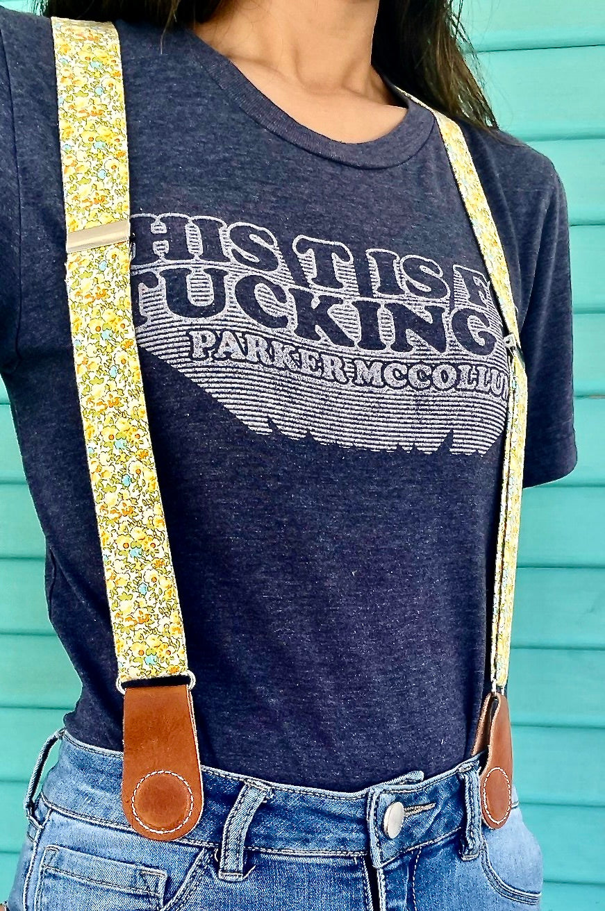 Yellow & Teal Floral Women’s Suspenders – Handmade Linen Suspenders with Magnetic Clasps | Spring, Summer & Fall Boho Accessory