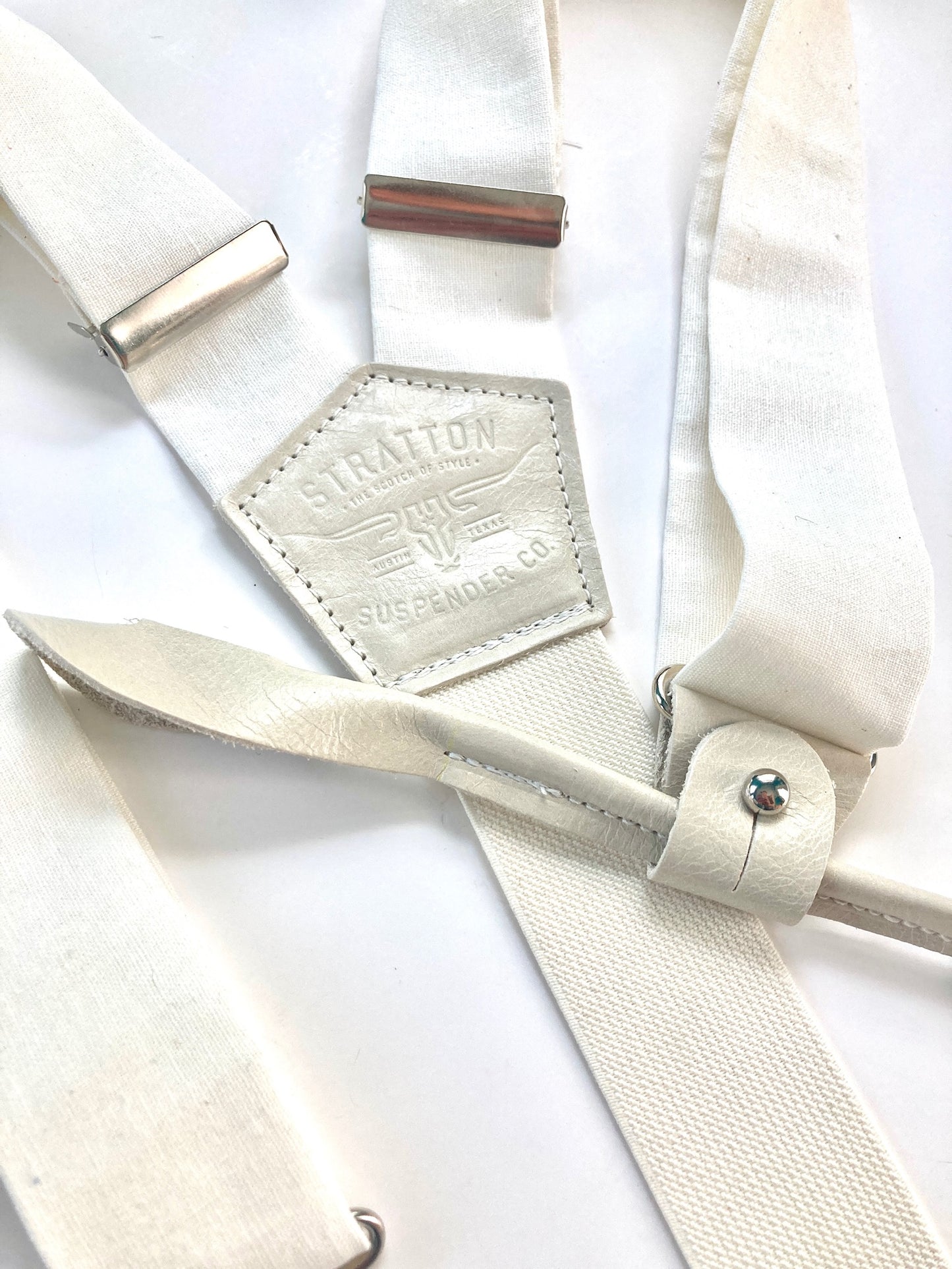 Vintage White Wedding Tuxedo Suspenders with Silver