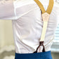 Marigold Yellow Linen Wedding Suspenders – Handmade Button-On Braces for Grooms & Groomsmen