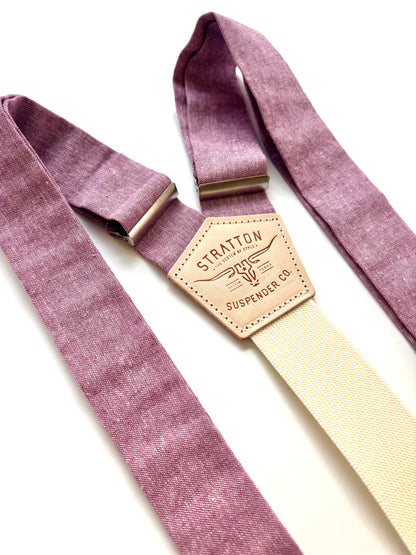 Dusty Mauve Linen Button-On Suspenders – Handmade in Texas | Wedding Suspenders for Groom & Groomsmen