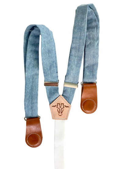 Pastel Blue Linen Women’s Suspenders with Magnetic Clasps – Handmade in Texas | Feminine Heritage Accessory for Work, School & Casual Outfits