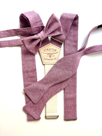 Dusty Mauve Linen Button-On Suspenders – Handmade in Texas | Wedding Suspenders for Groom & Groomsmen