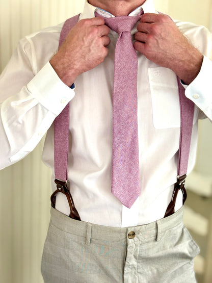 Dusty Mauve Linen Button-On Suspenders – Handmade in Texas | Wedding Suspenders for Groom & Groomsmen