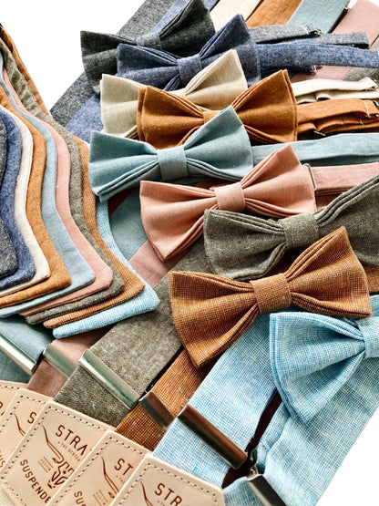 Dusty Rose Linen Bow Tie and Button-On Suspenders