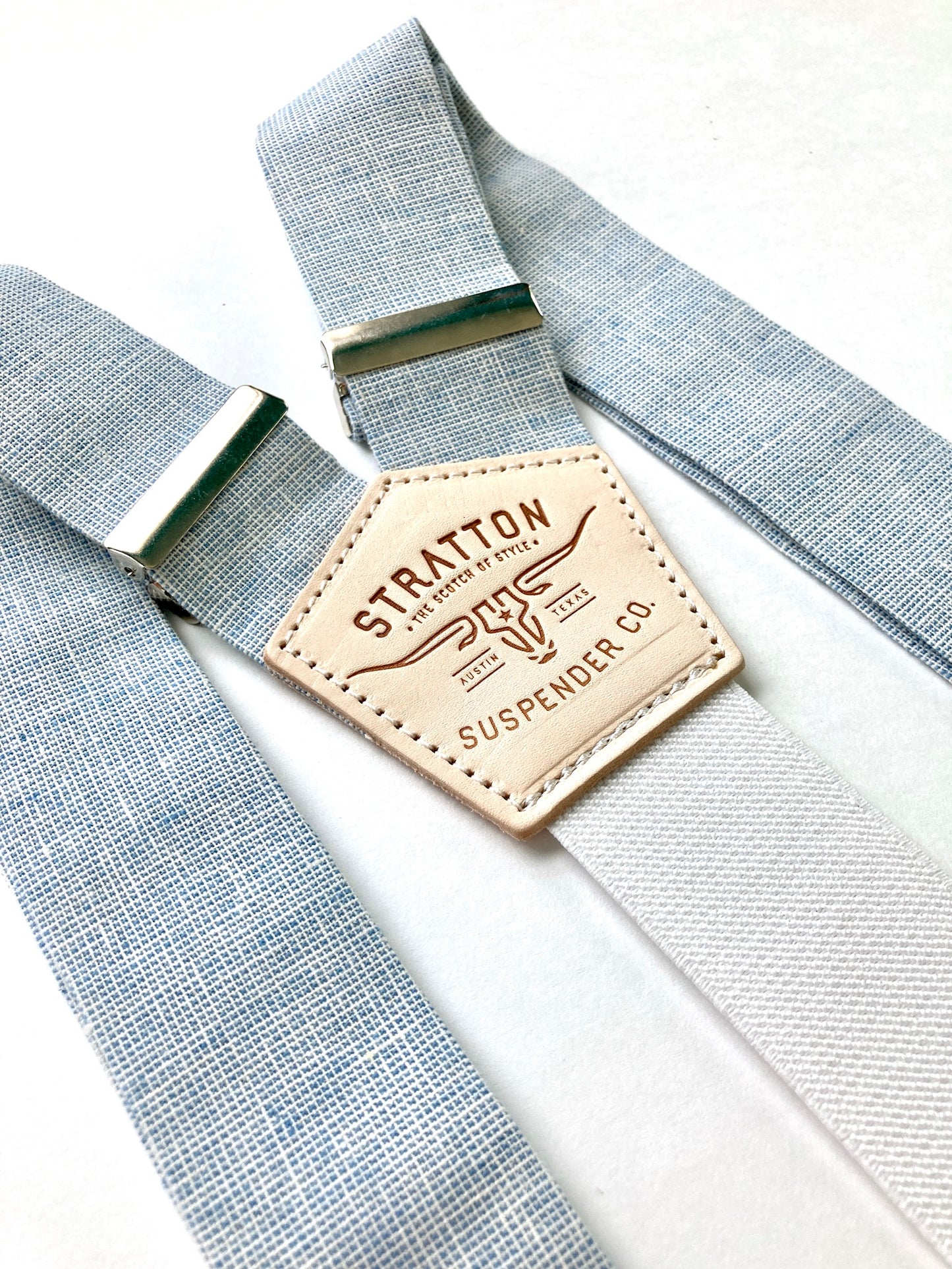 Chambray Homespun Linen Button-On Suspenders Set - Summer 2023