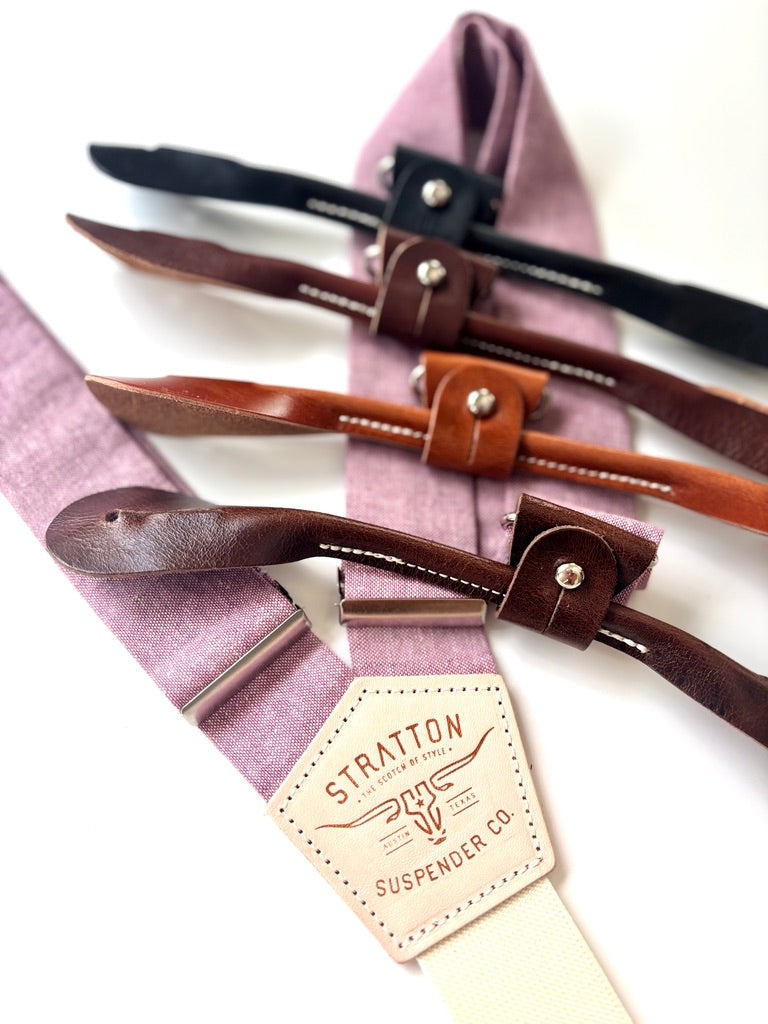Dusty Mauve Linen Button-On Suspenders – Handmade in Texas | Wedding Suspenders for Groom & Groomsmen