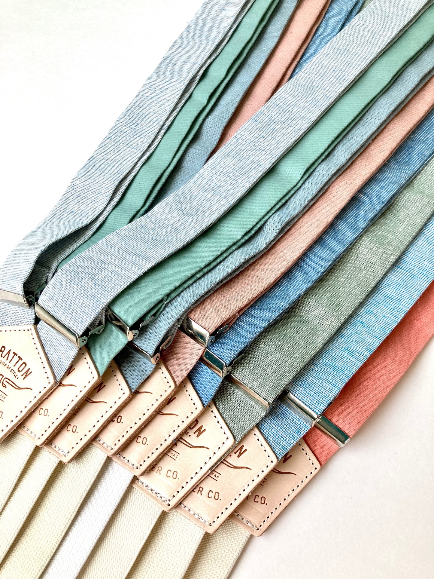 Vintage Sage Linen Button-On Suspenders Set - Summer 2023