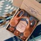 Stratton Suspenders Tan Leather with Blue Linen Straps