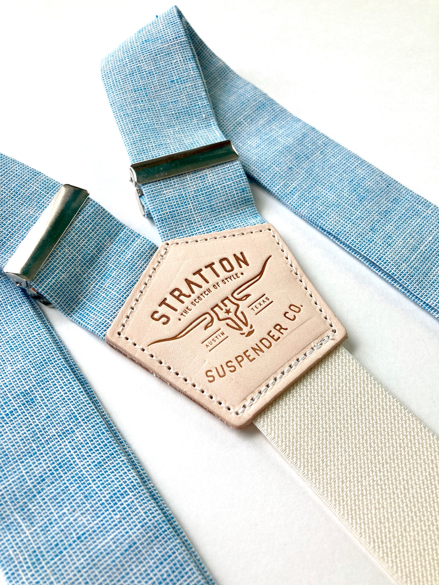 French Blue Homespun Linen Button-On Suspenders Set