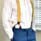 Marigold Yellow Linen Wedding Suspenders – Handmade Button-On Braces for Grooms & Groomsmen