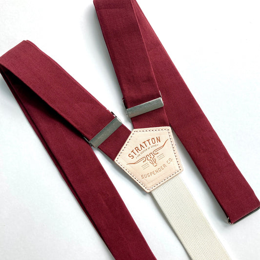 Red Wine Linen BUTTON-ON Suspenders Set