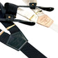 Handmade black and ivory linen button-on suspenders with full-grain veg-tan leather, gold-colored solid brass hardware, and soft twill elastic. Ethically made in Texas, perfect for weddings, formal wear, groomsmen, and heritage menswear. Timeless and refined style.