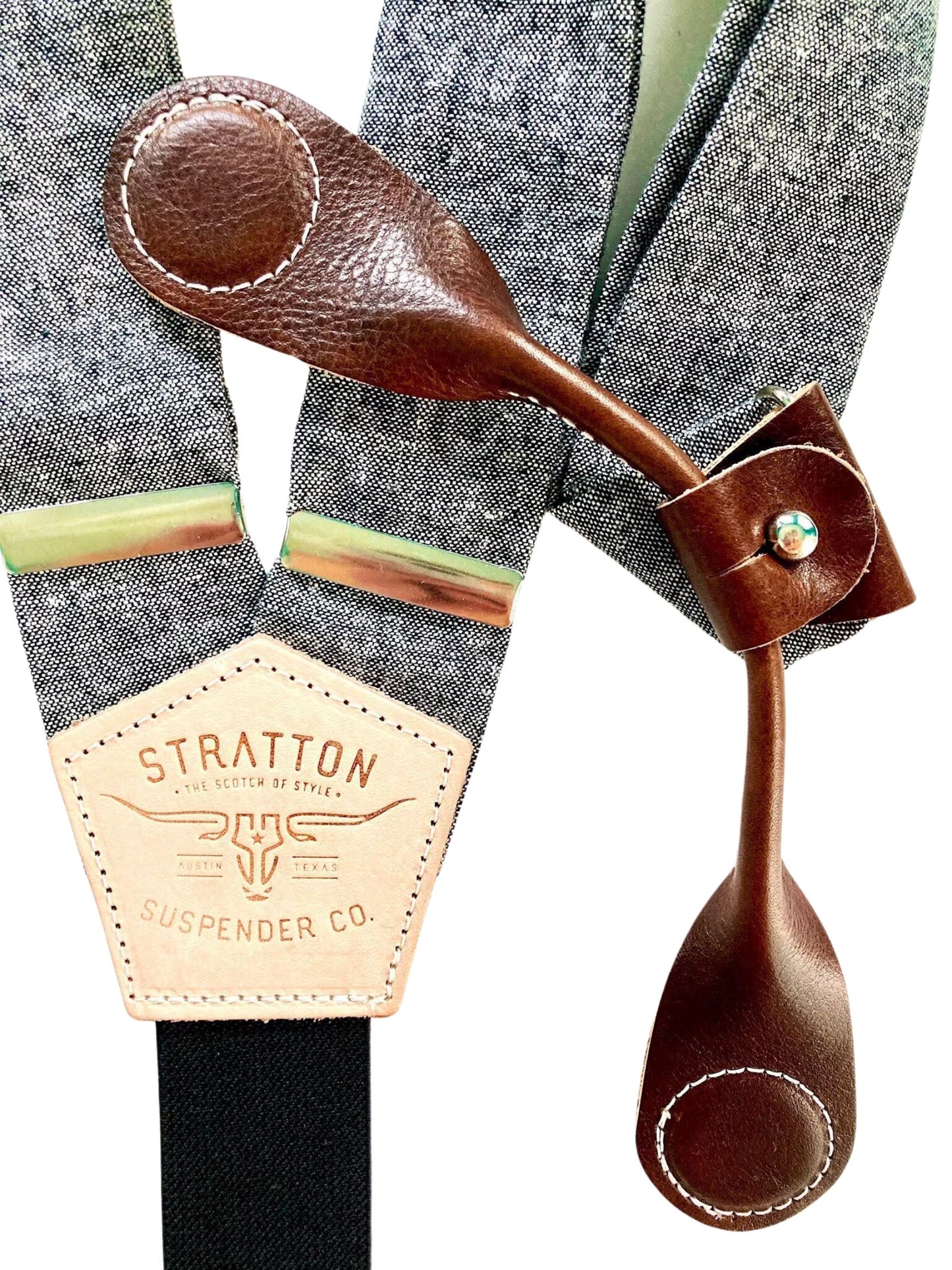 Stratton Suspender Co. Button On Set in Texas Oil Black Linen 