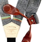 Stratton Suspenders in Texas Oil Black Linen Paired with Cognac Pontedero Leather Magnetic Clasps