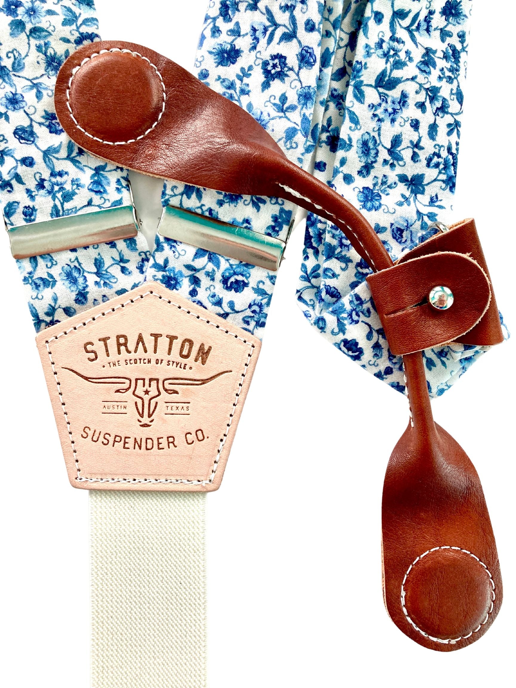 Stratton Suspenders in Blue Summertime Floral Paired with Cognac Pontedero Leather Magnetic 