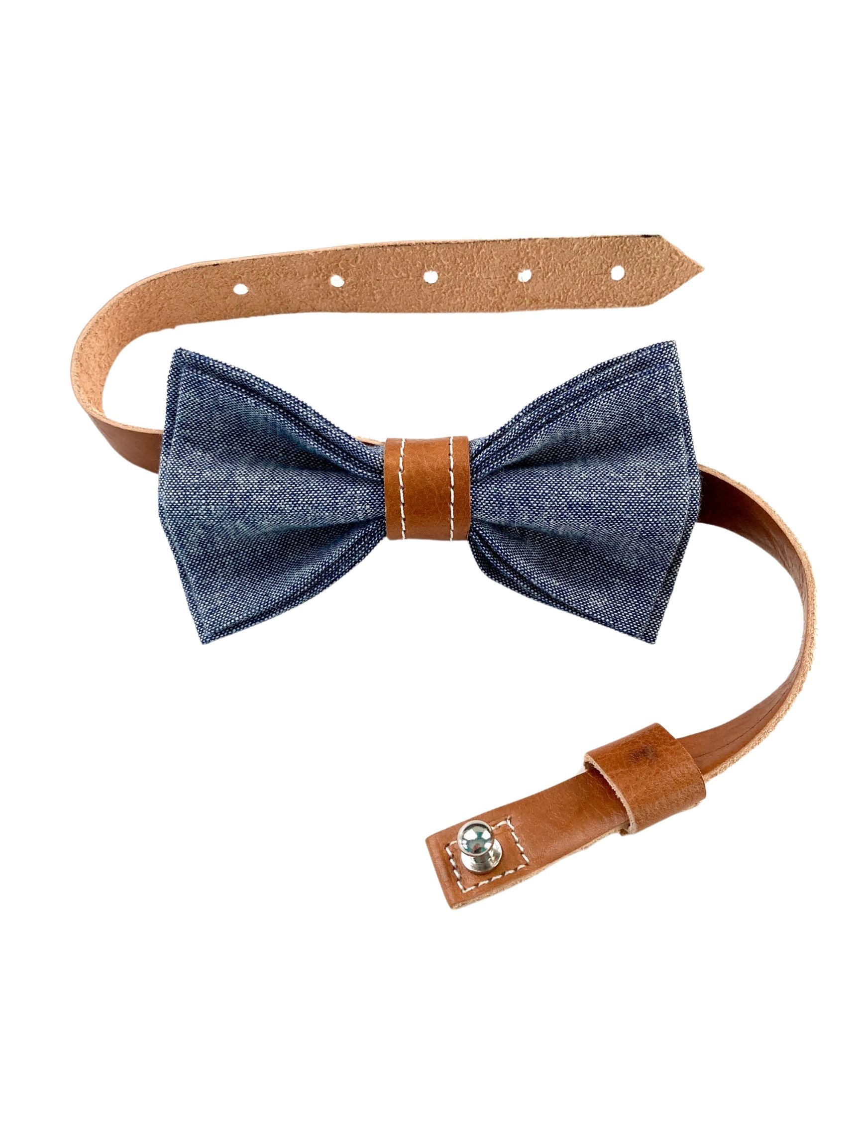  Stratton Suspender Co. Blue Bonnet Blue Linen Bowtie paired with Italian Pontedero Tan Leather Knot along with Tan Leather Strap