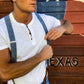 Denim Blue Linen Suspenders with Leather Magnetic Clasps – Handmade, Wedding & Formalwear